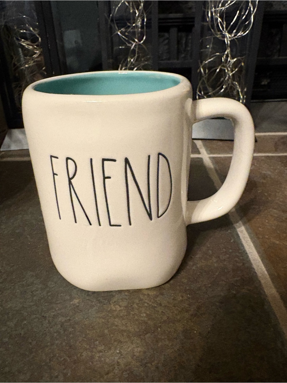 Rae Dunn White Mug with Teal Interior